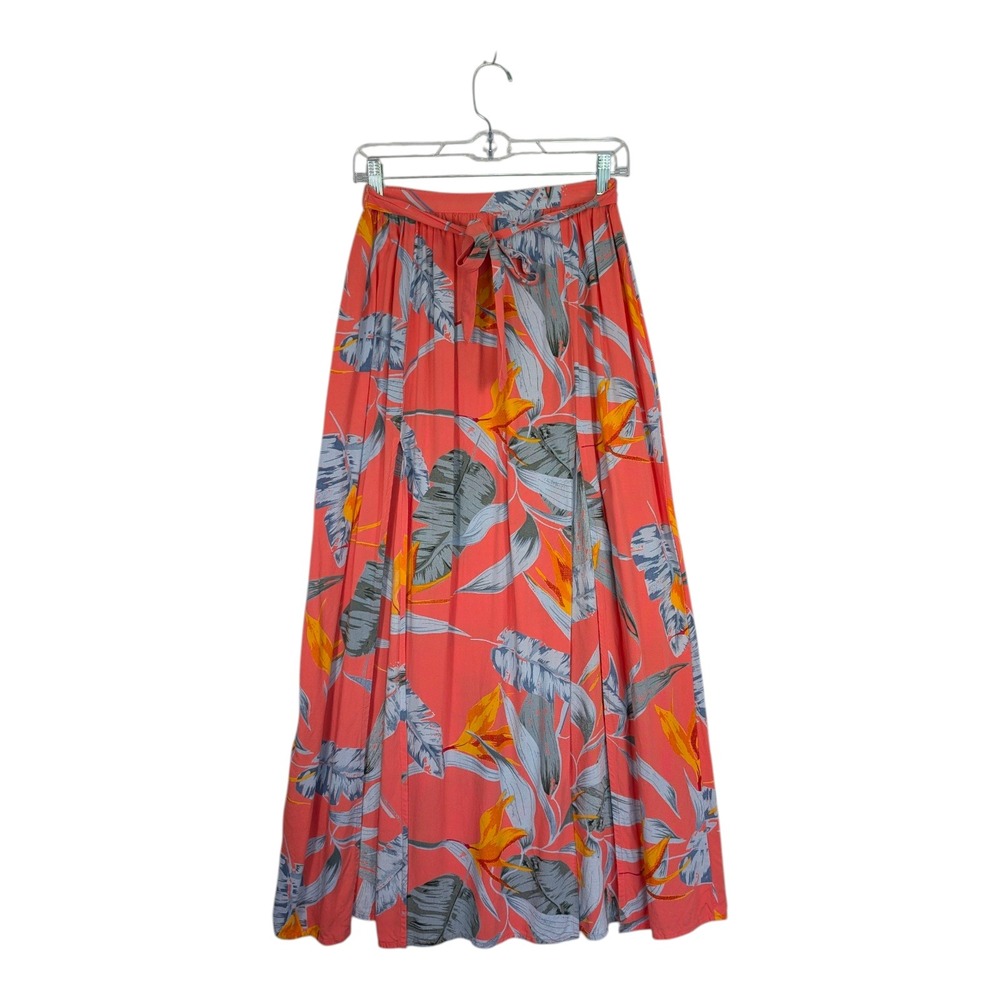 Patrons of Peace Coral Tropical Print Maxi Skirt with Two Front Slits Size Small
